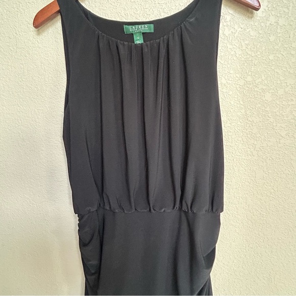Lauren Ralph Lauren Black Draped Sheath Dress 12 Jersey Cocktail Party LBD - Picture 3 of 7